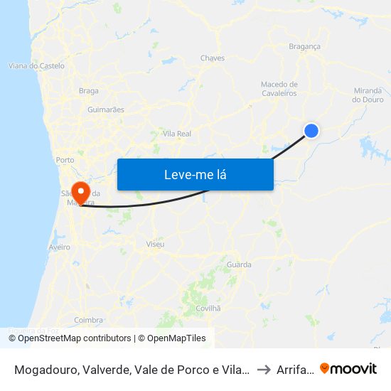 Mogadouro, Valverde, Vale de Porco e Vilar de Rei to Arrifana map