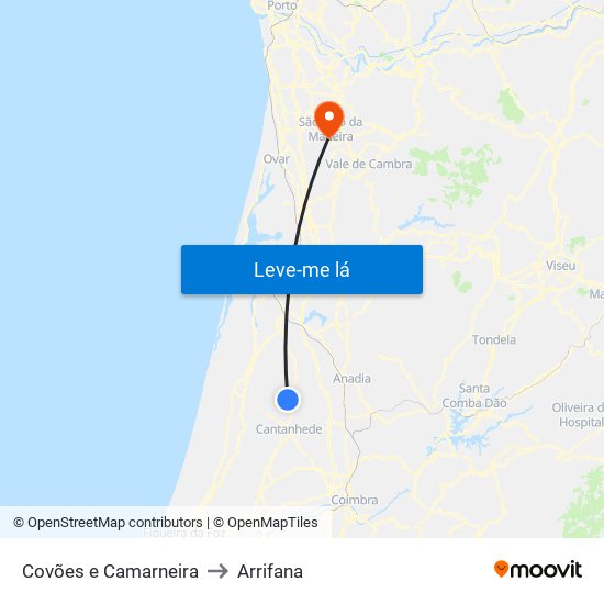 Covões e Camarneira to Arrifana map