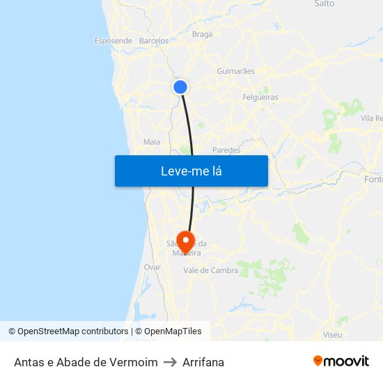 Antas e Abade de Vermoim to Arrifana map