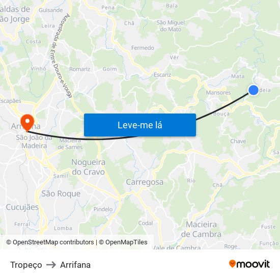 Tropeço to Arrifana map