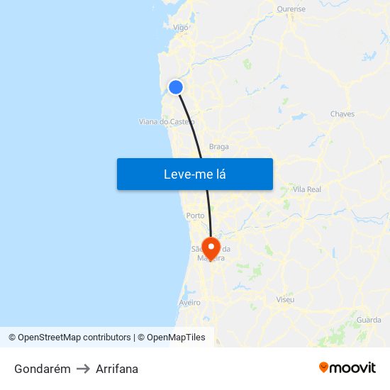 Gondarém to Arrifana map