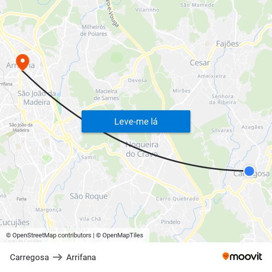 Carregosa to Arrifana map