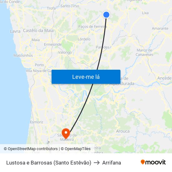 Lustosa e Barrosas (Santo Estêvão) to Arrifana map
