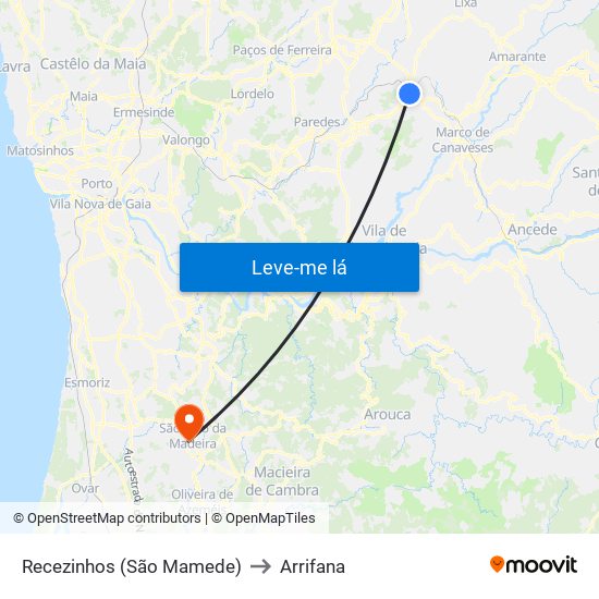 Recezinhos (São Mamede) to Arrifana map