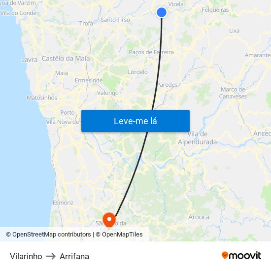 Vilarinho to Arrifana map