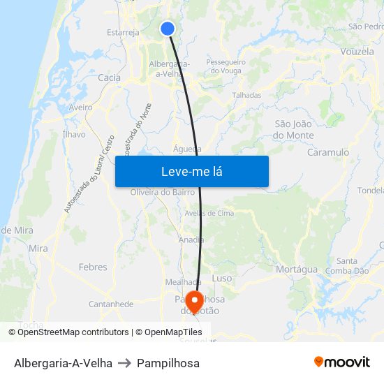 Albergaria-A-Velha to Pampilhosa map