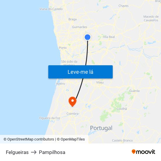 Felgueiras to Pampilhosa map