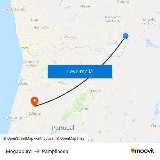 Mogadouro to Pampilhosa map