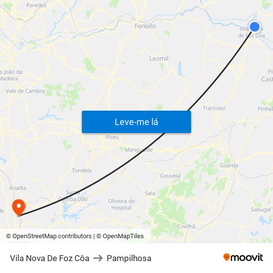 Vila Nova De Foz Côa to Pampilhosa map