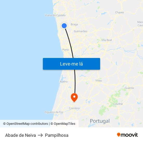 Abade de Neiva to Pampilhosa map