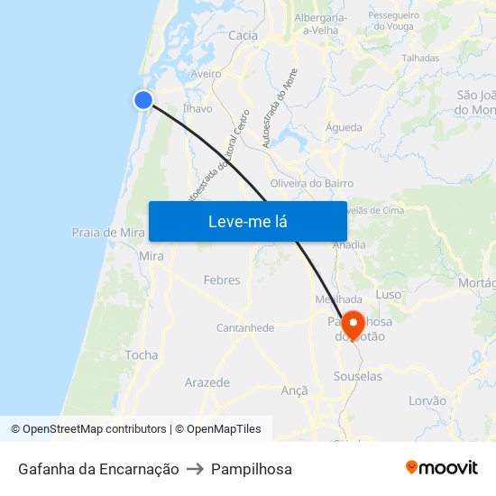 Gafanha da Encarnação to Pampilhosa map