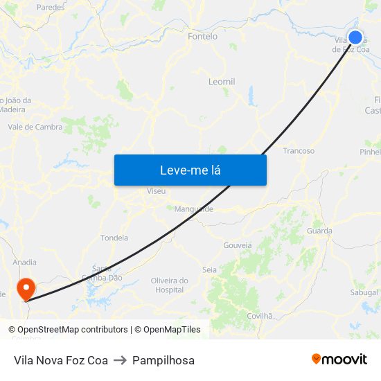 Vila Nova Foz Coa to Pampilhosa map