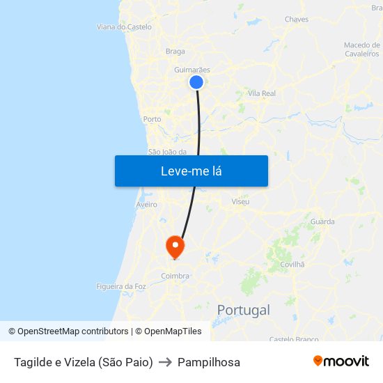 Tagilde e Vizela (São Paio) to Pampilhosa map