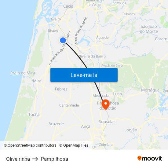 Oliveirinha to Pampilhosa map