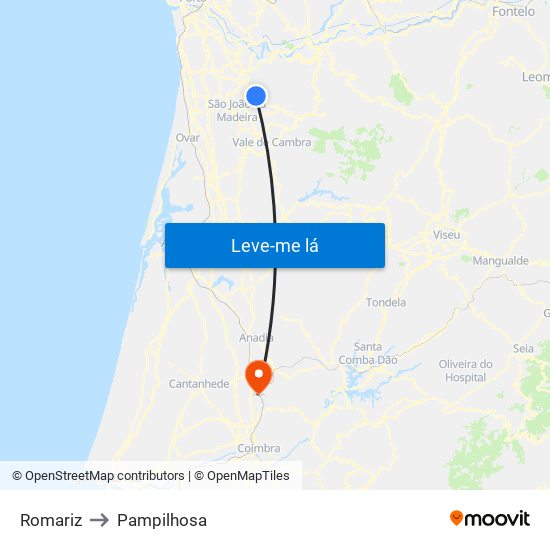 Romariz to Pampilhosa map