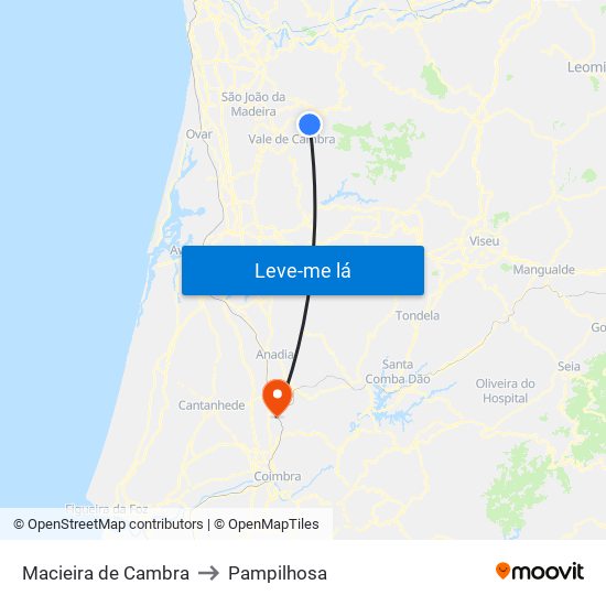 Macieira de Cambra to Pampilhosa map