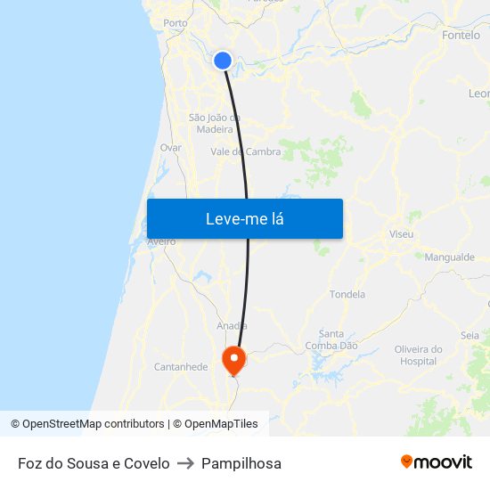 Foz do Sousa e Covelo to Pampilhosa map