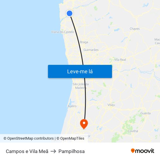 Campos e Vila Meã to Pampilhosa map