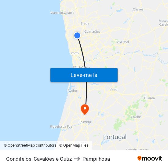 Gondifelos, Cavalões e Outiz to Pampilhosa map