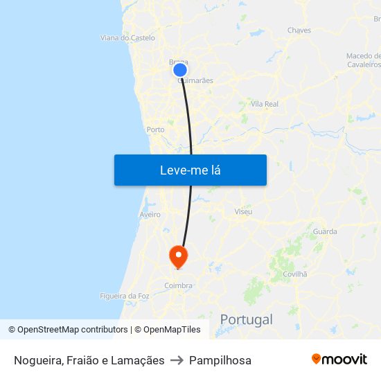 Nogueira, Fraião e Lamaçães to Pampilhosa map