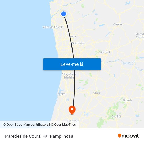 Paredes de Coura to Pampilhosa map