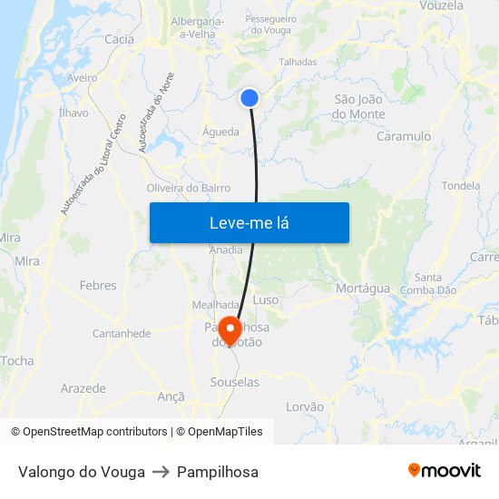 Valongo do Vouga to Pampilhosa map