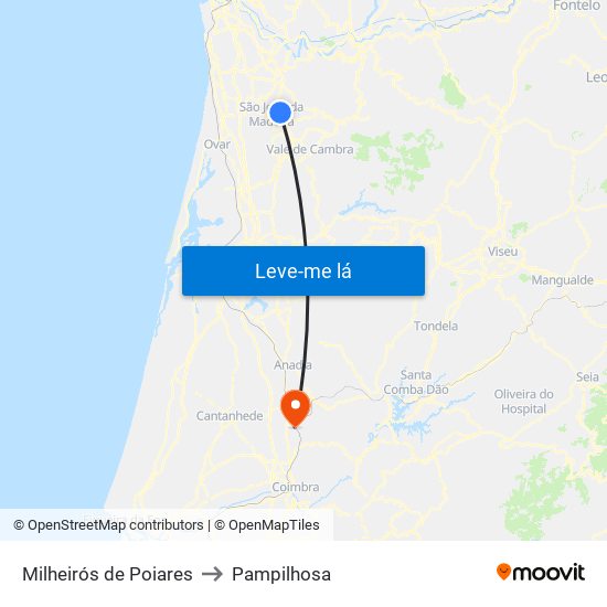 Milheirós de Poiares to Pampilhosa map