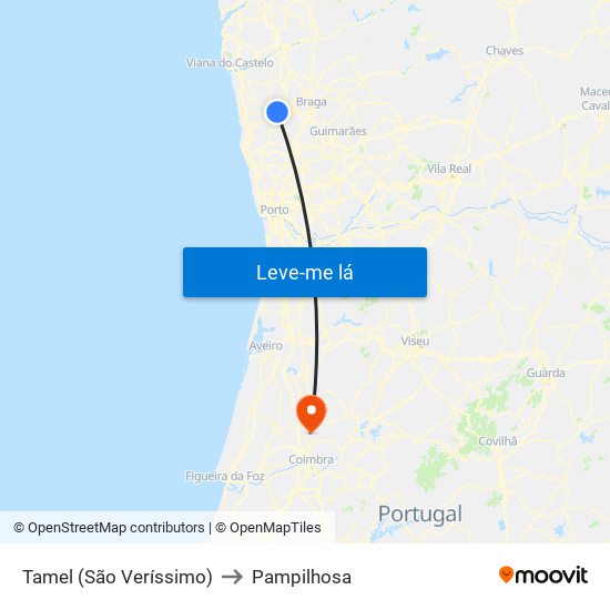 Tamel (São Veríssimo) to Pampilhosa map