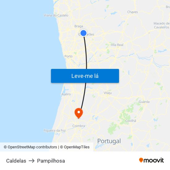 Caldelas to Pampilhosa map