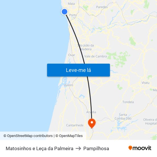Matosinhos e Leça da Palmeira to Pampilhosa map