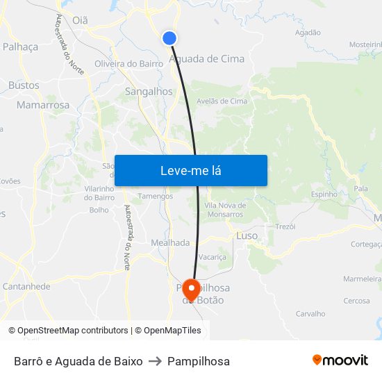 Barrô e Aguada de Baixo to Pampilhosa map