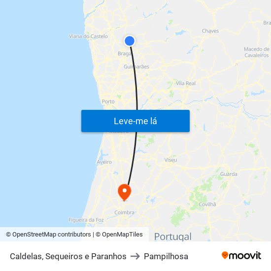 Caldelas, Sequeiros e Paranhos to Pampilhosa map