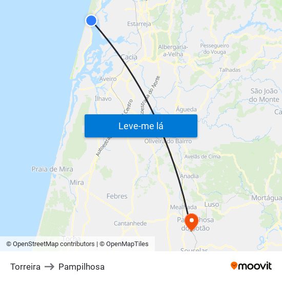 Torreira to Pampilhosa map