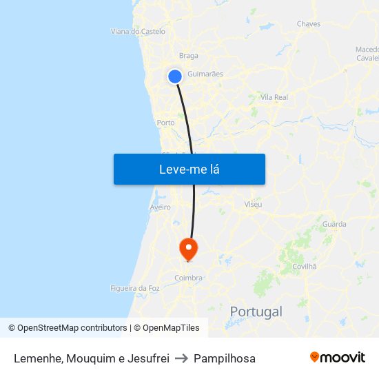 Lemenhe, Mouquim e Jesufrei to Pampilhosa map