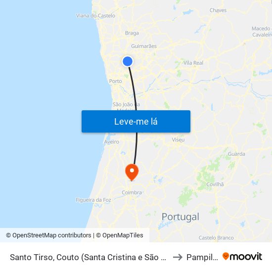 Santo Tirso, Couto (Santa Cristina e São Miguel) e Burgães to Pampilhosa map