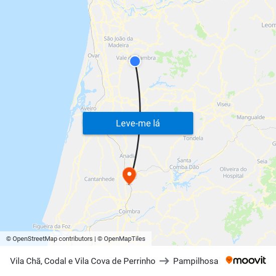 Vila Chã, Codal e Vila Cova de Perrinho to Pampilhosa map