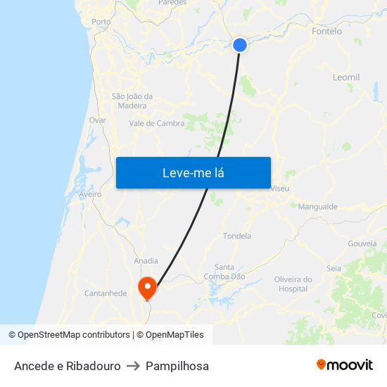 Ancede e Ribadouro to Pampilhosa map