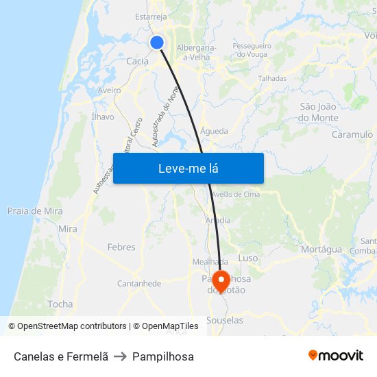 Canelas e Fermelã to Pampilhosa map