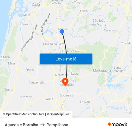 Águeda e Borralha to Pampilhosa map