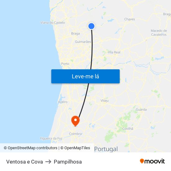 Ventosa e Cova to Pampilhosa map