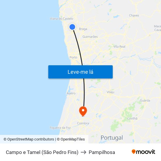 Campo e Tamel (São Pedro Fins) to Pampilhosa map