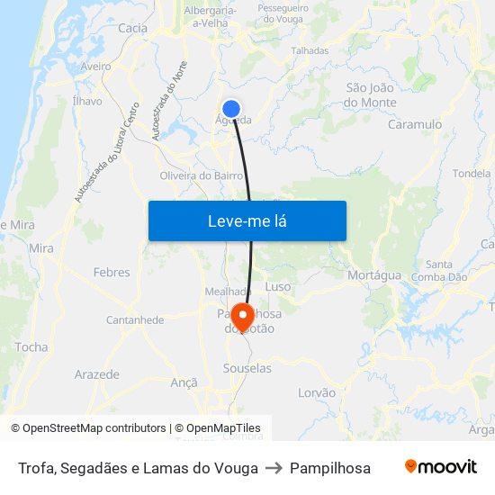 Trofa, Segadães e Lamas do Vouga to Pampilhosa map