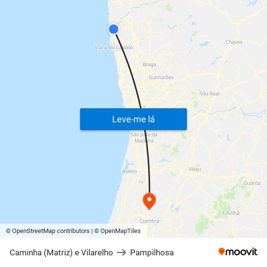 Caminha (Matriz) e Vilarelho to Pampilhosa map