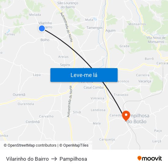 Vilarinho do Bairro to Pampilhosa map