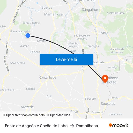 Fonte de Angeão e Covão do Lobo to Pampilhosa map