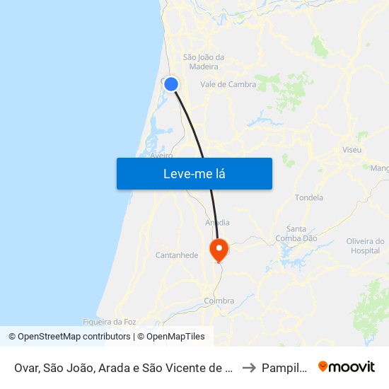 Ovar, São João, Arada e São Vicente de Pereira Jusã to Pampilhosa map