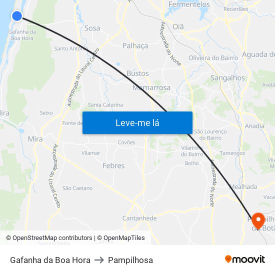 Gafanha da Boa Hora to Pampilhosa map