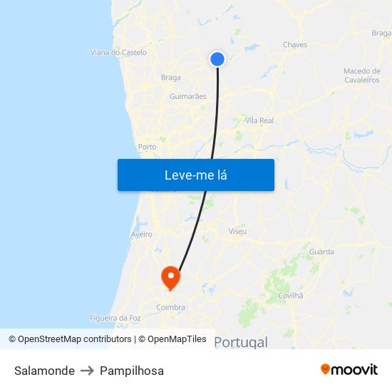 Salamonde to Pampilhosa map