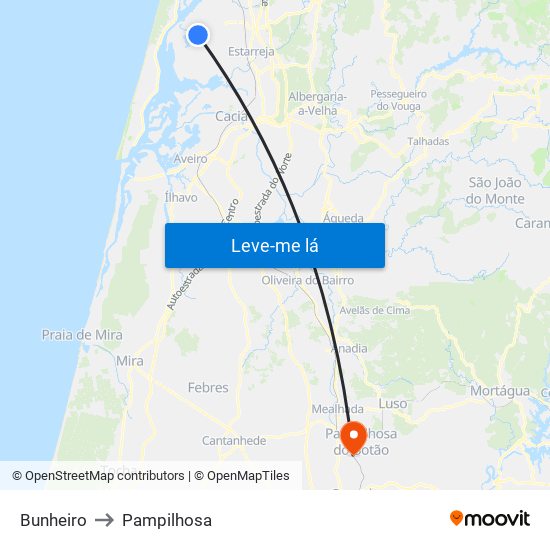 Bunheiro to Pampilhosa map