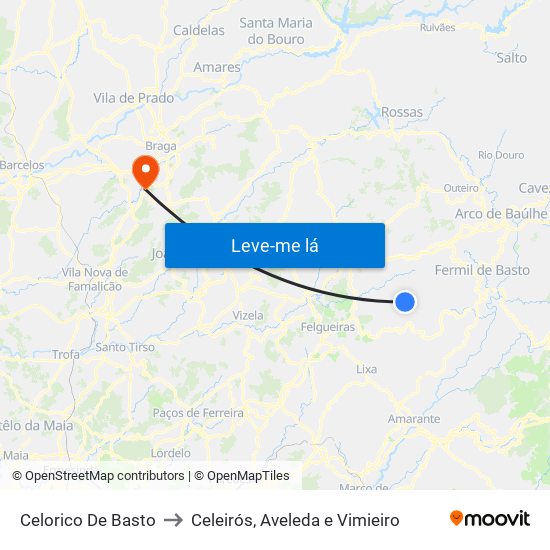 Celorico De Basto to Celeirós, Aveleda e Vimieiro map